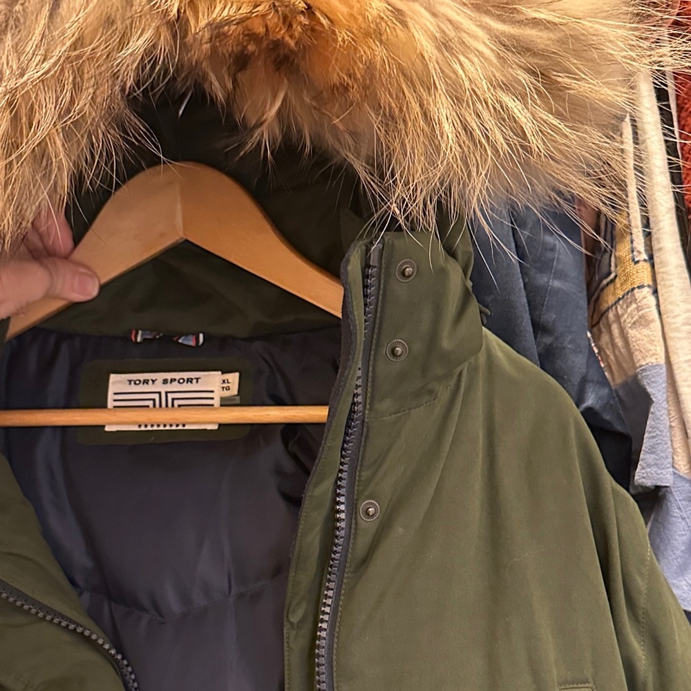 NWOT Tory Sport Olive Green Parka with Faux Fur Hood